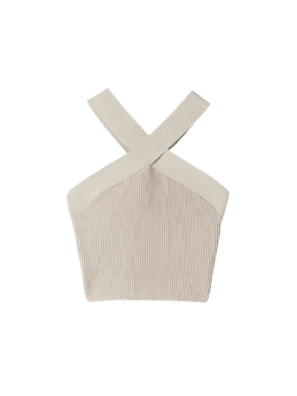 Babaton Aritzia Sculpt Knit Crisscross Ribbed Crop Halter Top in Cream Size XS